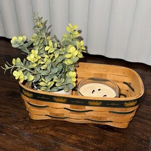 Smaller Rustic Brown Woven Basket with Green Details by Peterboro Basket Company